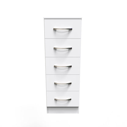 Avon Tall Slim Chest of Drawers White 5 Drawers 108cm