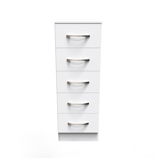 Avon Tall Slim Chest of Drawers White 5 Drawers 108cm