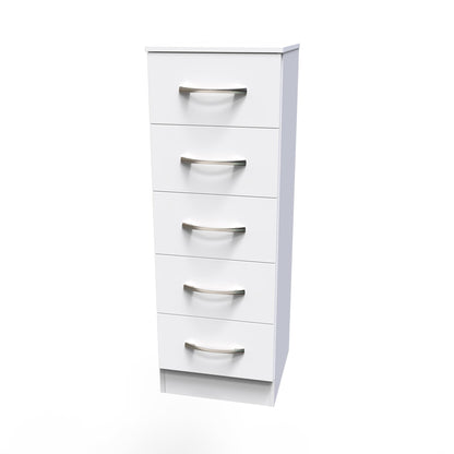 Avon Tall Slim Chest of Drawers White 5 Drawers 108cm