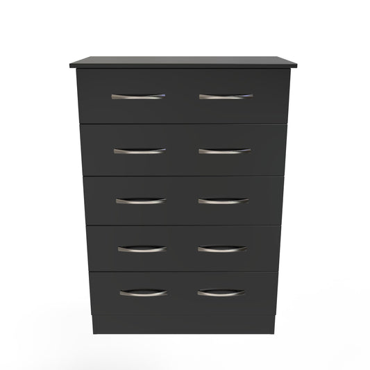 Avon Tall Chest of Drawers Black 5 Drawers 108cm