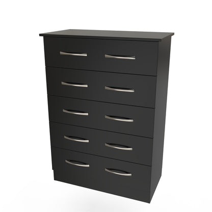 Avon Tall Chest of Drawers Black 5 Drawers 108cm