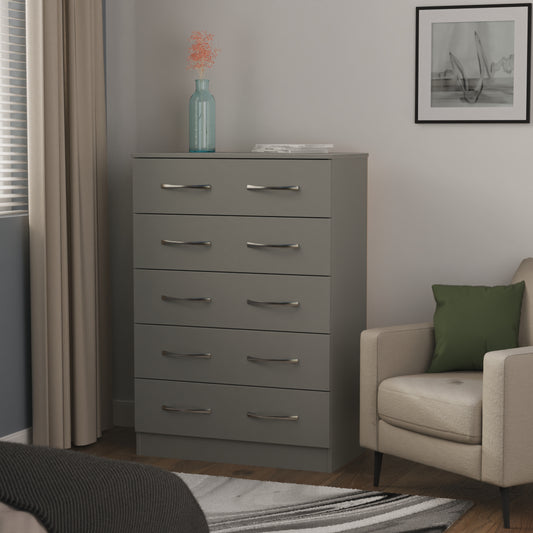 Avon Tall Chest of Drawers Grey 5 Drawers 108cm