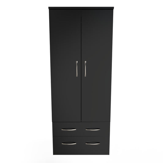 Avon Tall Wardrobe Black 2 Doors 2 Drawers 182cm