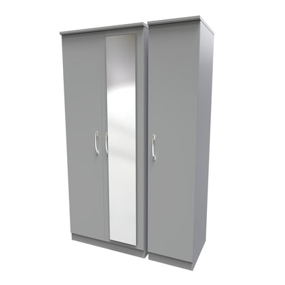 Avon Tall Mirror Wardrobe Grey 2 Doors 2 Shelves 182cm