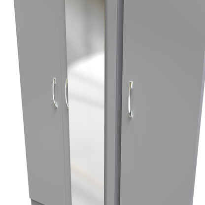 Avon Tall Mirror Wardrobe Grey 2 Doors 2 Shelves 182cm