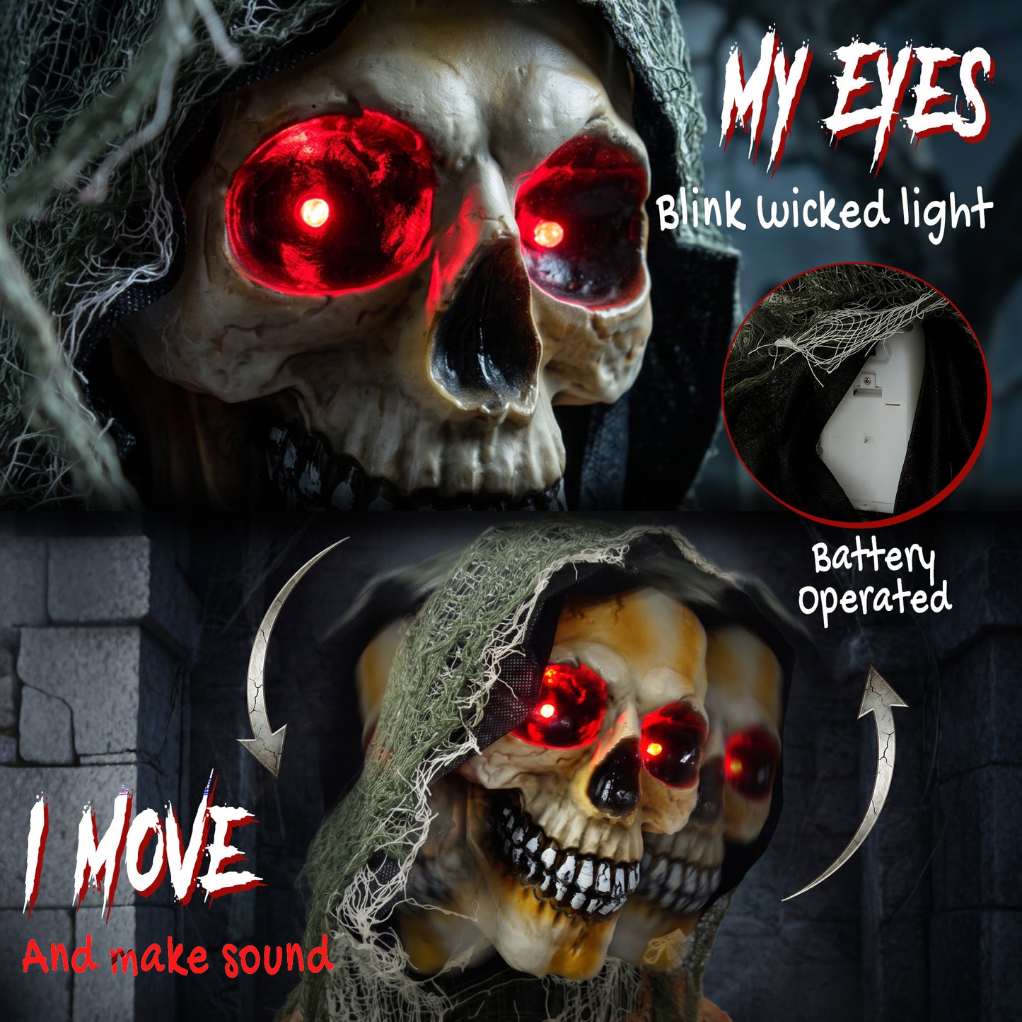 Animated Grim Reaper Halloween Decoration - 170cm