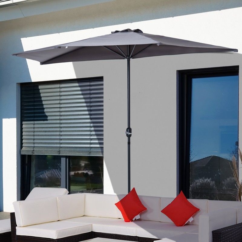Outsunny 3 m Half Round Umbrella Parasol-Grey Primary Image