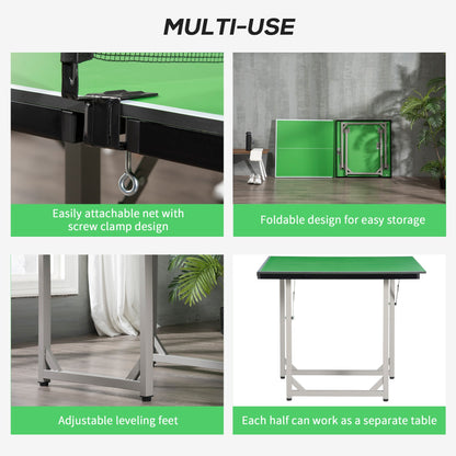 182cm Mini Tennis Table Folding Ping Pong Table with Net Multi-Use Table for Indoor Outdoor Game