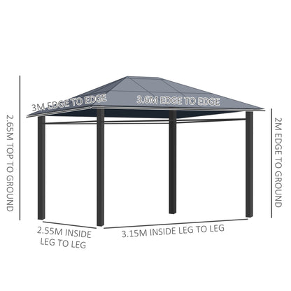 3 x 3.6m Hardtop Gazebo with UV Resistant Polycarbonate Roof