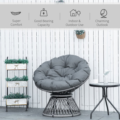 360° Swivel Rattan Papasan Moon Bowl Chair Round Lounge Garden Wicker Basket Seat with Padded Cushion Oversized for Outdoor Indoor