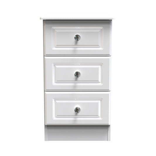 Balmoral Bedside Table White 3 Drawers 70cm