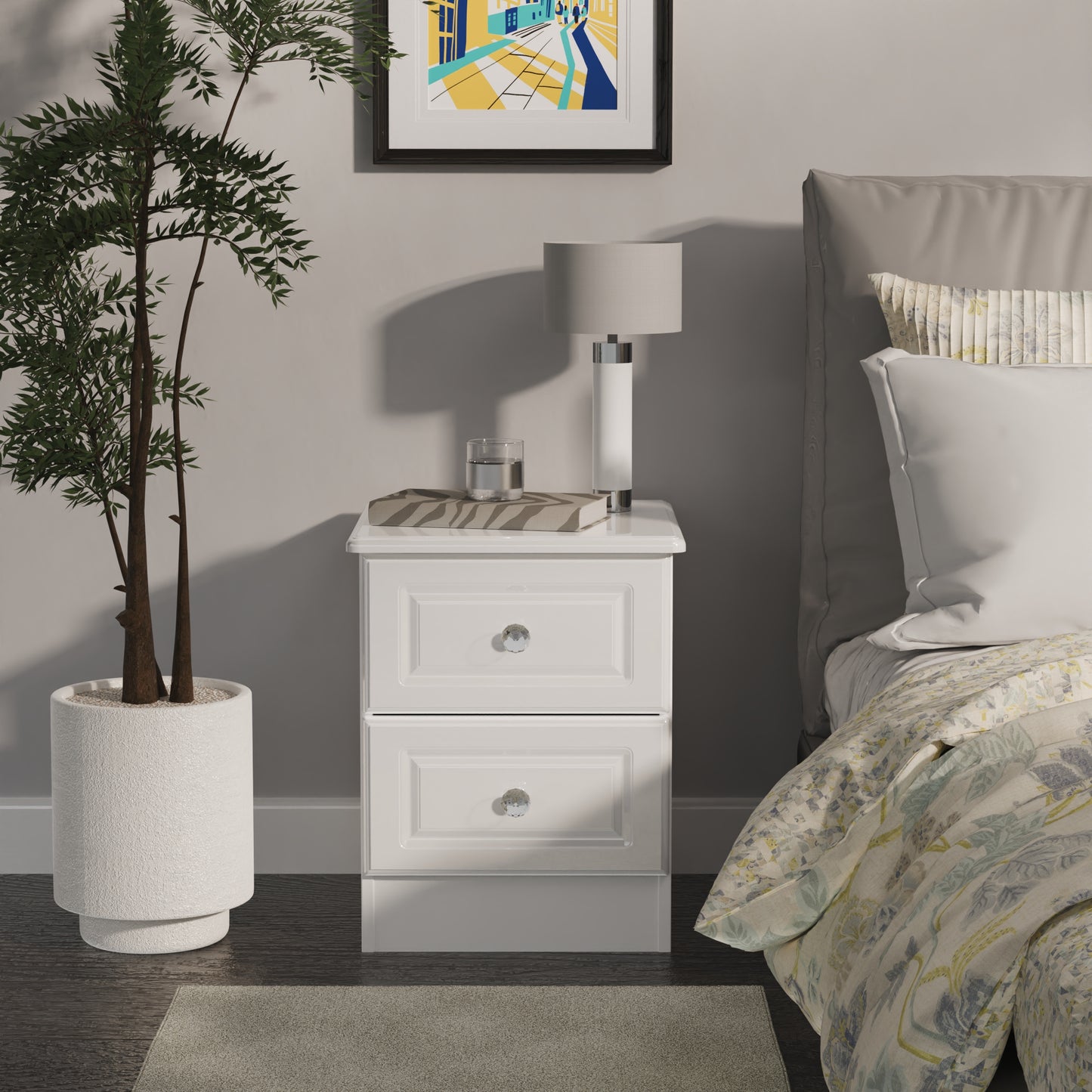 Balmoral Bedside Table White 2 Drawers 51cm