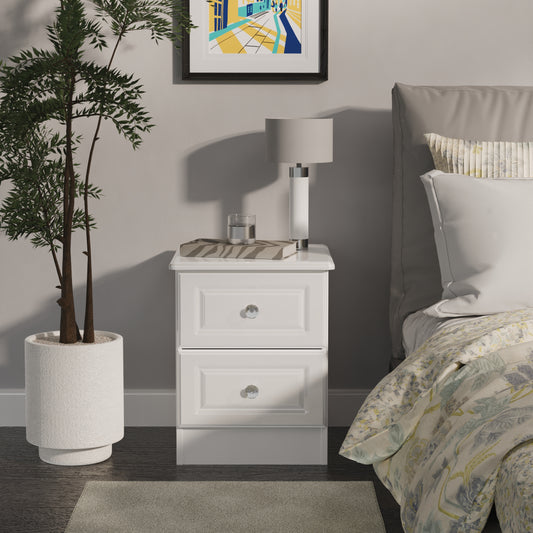 Balmoral Bedside Table White 2 Drawers 51cm