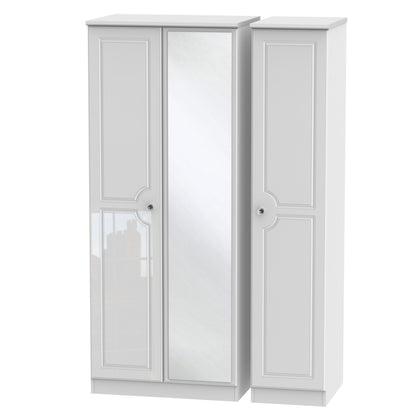 Balmoral Tall Mirror Wardrobe White 3 Doors 2 Shelves 182cm