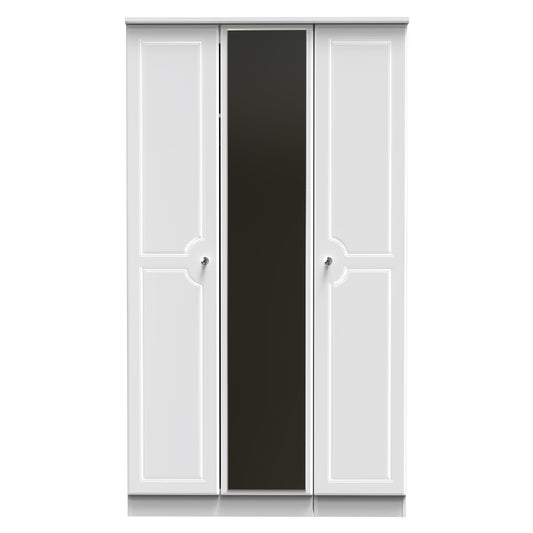Balmoral Tall Mirror Wardrobe White 3 Doors 2 Shelves 182cm