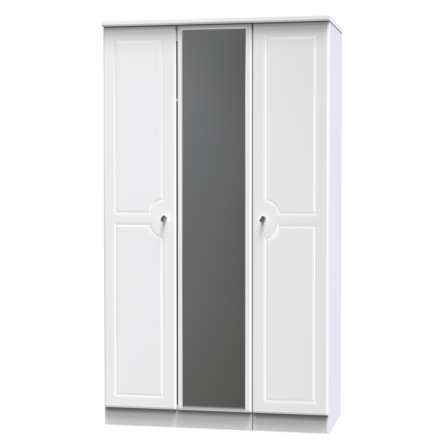 Balmoral Tall Mirror Wardrobe White 3 Doors 2 Shelves 182cm