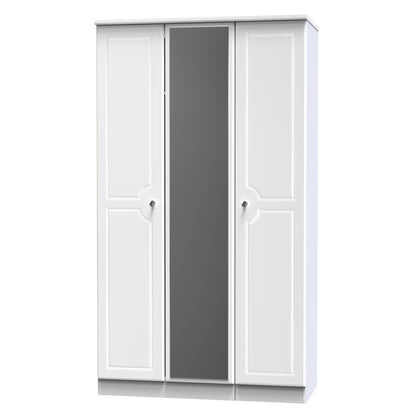 Balmoral Tall Mirror Wardrobe White 3 Doors 2 Shelves 182cm