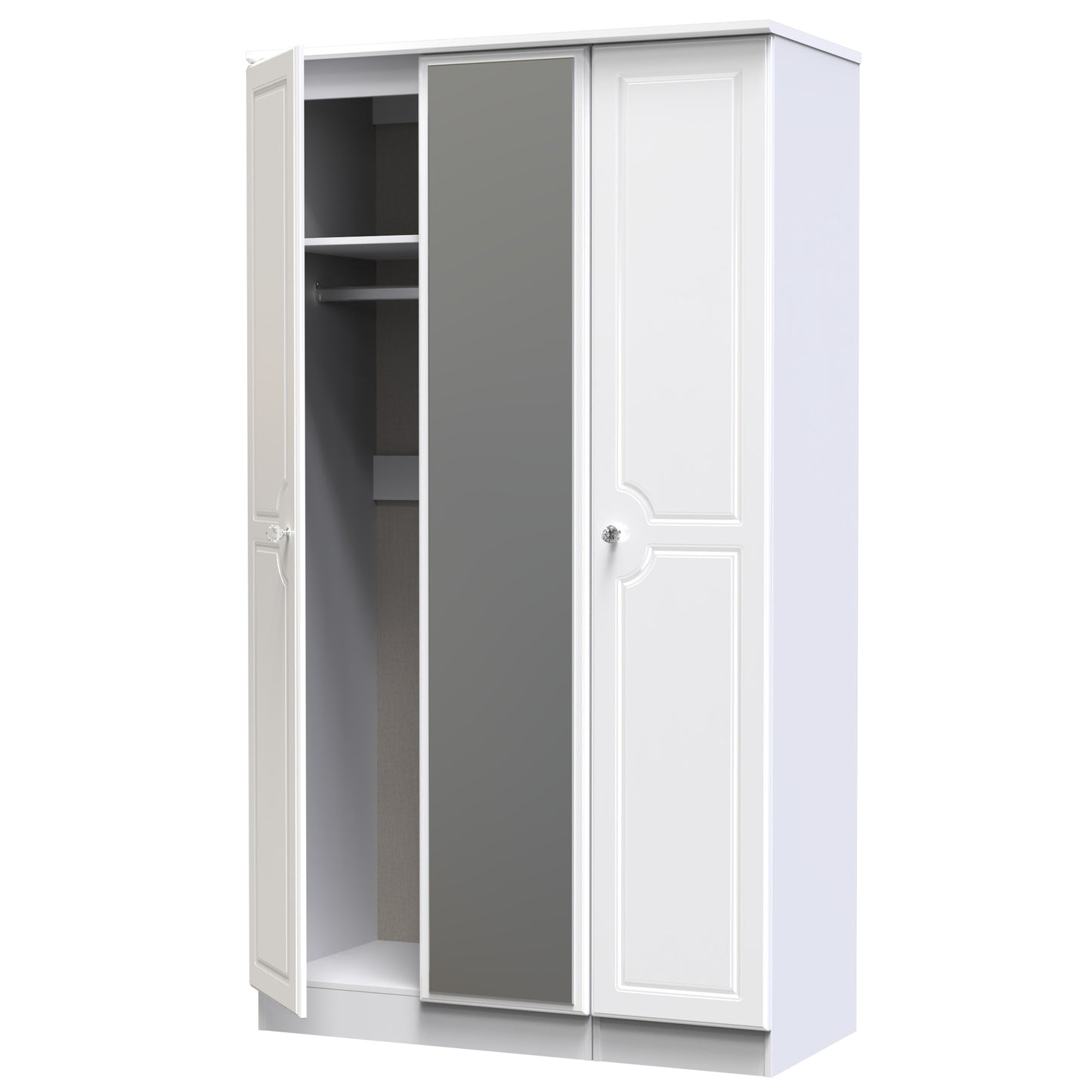 Balmoral Tall Mirror Wardrobe White 3 Doors 2 Shelves 182cm