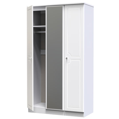 Balmoral Tall Mirror Wardrobe White 3 Doors 2 Shelves 182cm