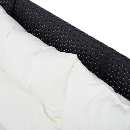 8 Seater Garden Rattan Furniture Rattan Corner Dining Sofa Set Wicker Conservatory Furniture Lawn Patio Coffee Table Foot Stool w/Cushion-Black