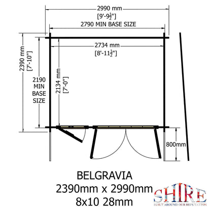 Shire Belgravia 7' 10" x 9' 9" Pent Log Cabin - Premium 44mm Cladding Tongue & Groove