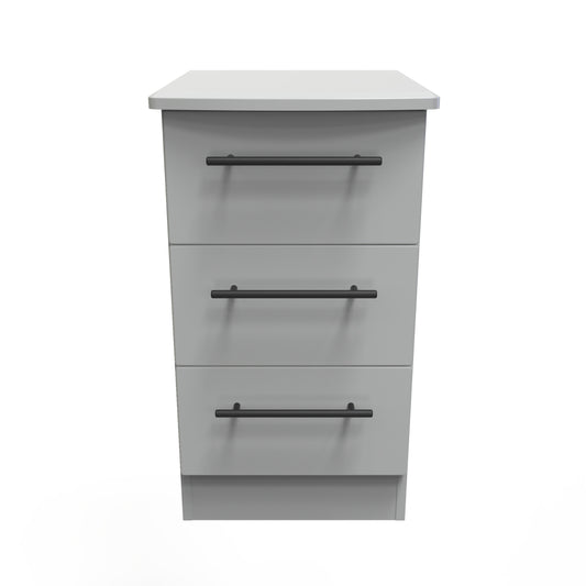 Beverley Bedside Table Grey 3 Drawers 70cm