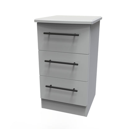 Beverley Bedside Table Grey 3 Drawers 70cm