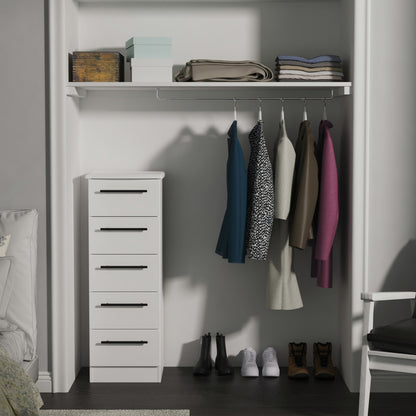 Beverley Tall Tallboy White 5 Drawers 108cm