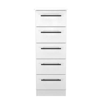 Beverley Tall Tallboy White 5 Drawers 108cm