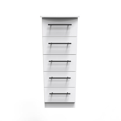 Beverley Tall Tallboy White 5 Drawers 108cm