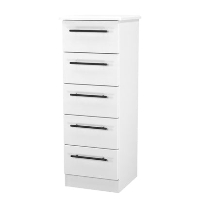 Beverley Tall Tallboy White 5 Drawers 108cm