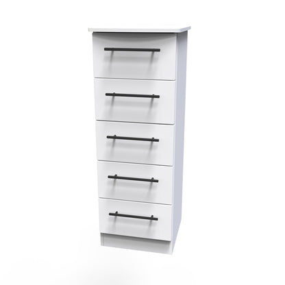 Beverley Tall Tallboy White 5 Drawers 108cm