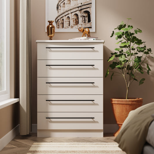 Beverley Tall Chest of Drawers Off-White 5 Drawers 108cm