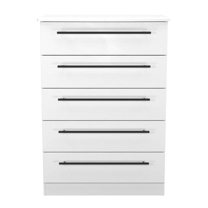 Beverley Tall Chest of Drawers White 5 Drawers 108cm