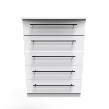 Beverley Tall Chest of Drawers White 5 Drawers 108cm