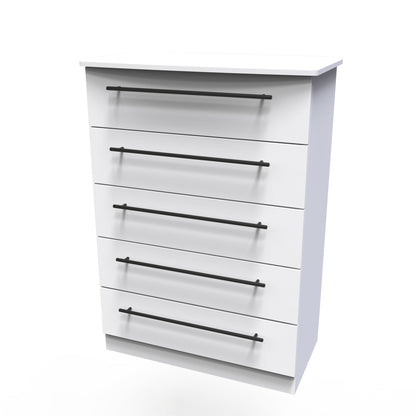Beverley Tall Chest of Drawers White 5 Drawers 108cm