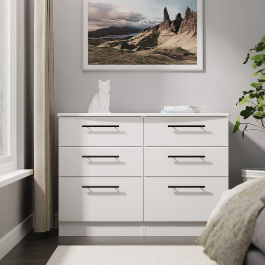 Beverley Large Chest of Drawers White 6 Drawers 112cm