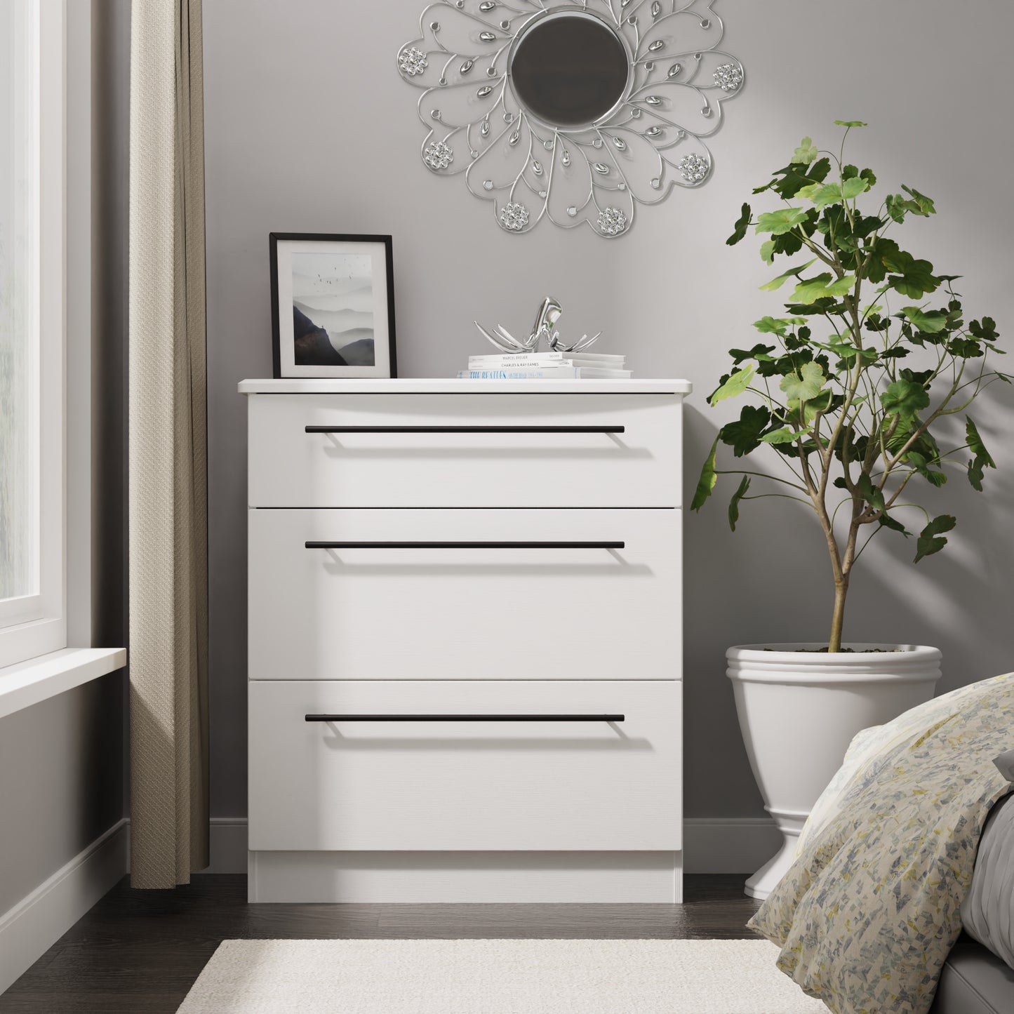 Beverley Chest of Drawers White 3 Drawers 42cm