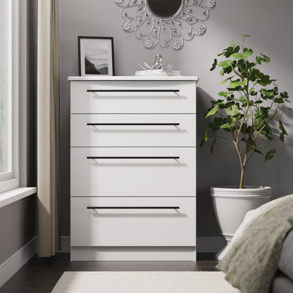 Beverley Tall Chest of Drawers White 4 Drawers 108cm
