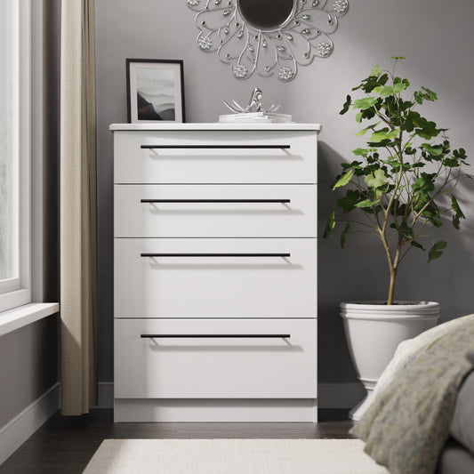 Beverley Tall Chest of Drawers White 4 Drawers 108cm