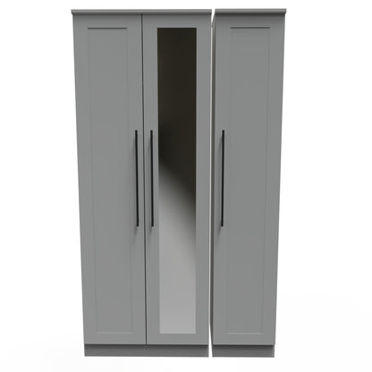 Beverley Tall Mirror Wardrobe Grey 3 Doors 1 Shelf 196cm