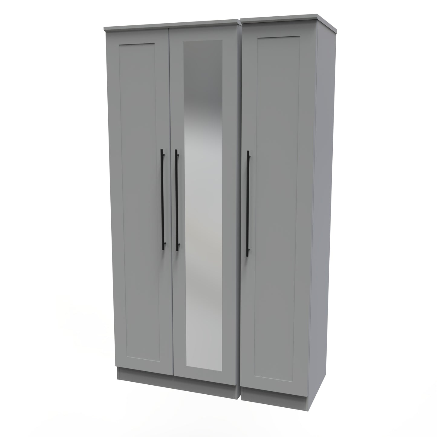 Beverley Tall Mirror Wardrobe Grey 3 Doors 1 Shelf 196cm