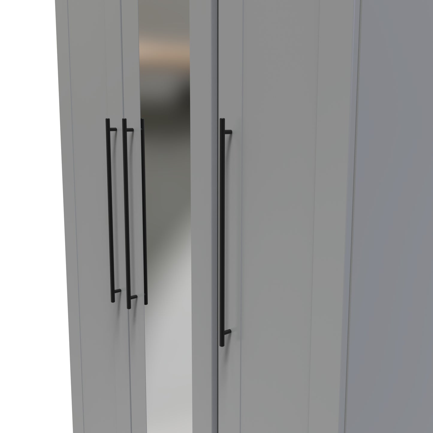Beverley Tall Mirror Wardrobe Grey 3 Doors 1 Shelf 196cm