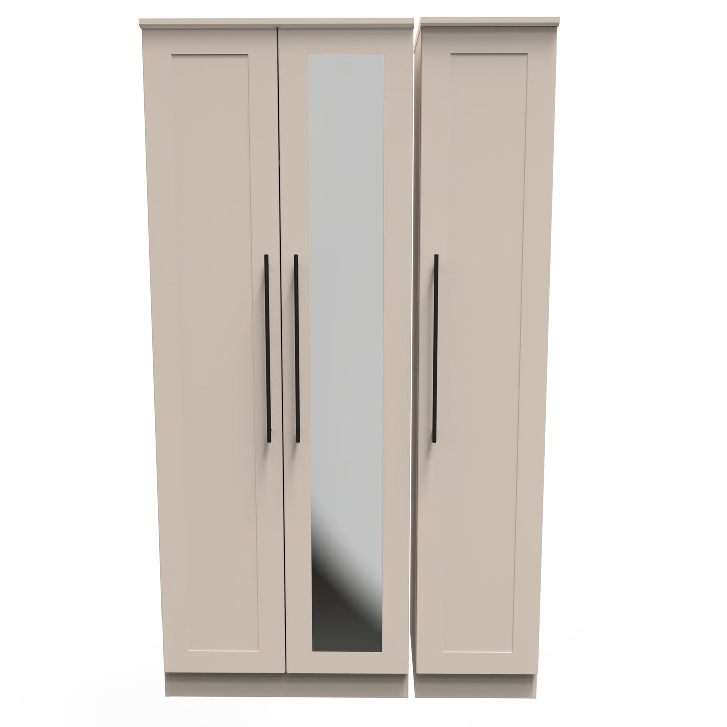 Beverley Tall Mirror Wardrobe Off-White 3 Doors 1 Shelf 196cm