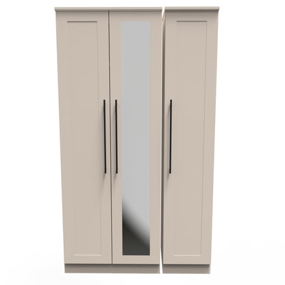 Beverley Tall Mirror Wardrobe Off-White 3 Doors 1 Shelf 196cm