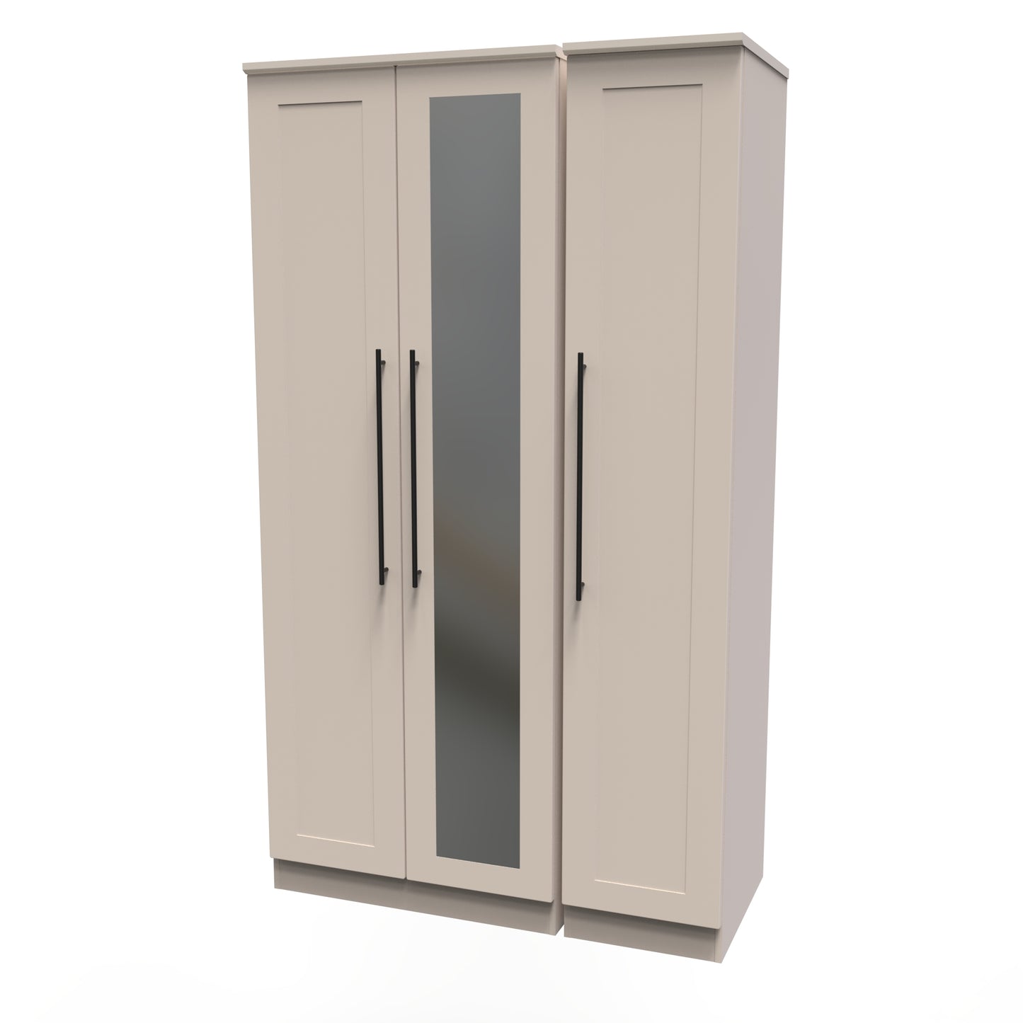 Beverley Tall Mirror Wardrobe Off-White 3 Doors 1 Shelf 196cm