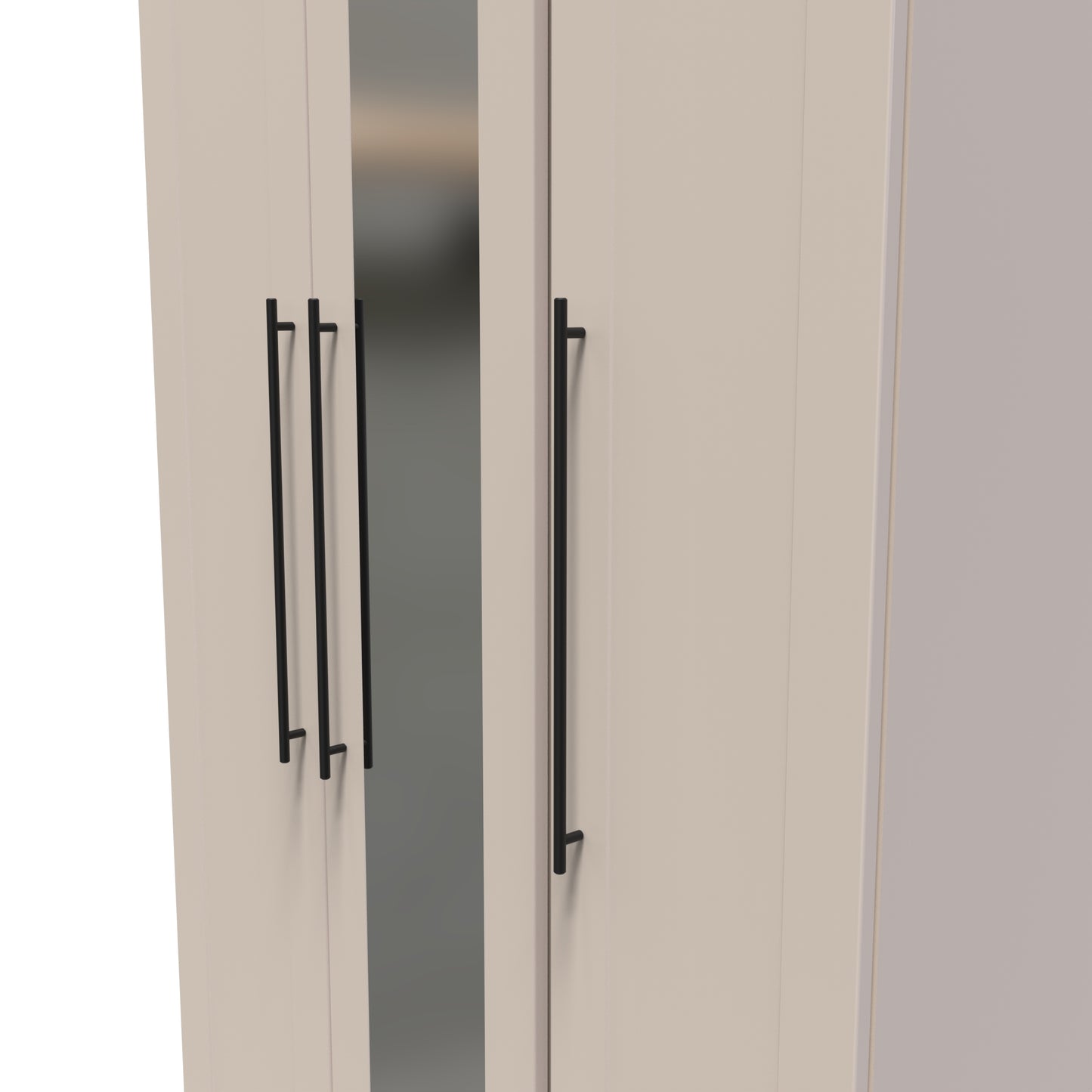 Beverley Tall Mirror Wardrobe Off-White 3 Doors 1 Shelf 196cm