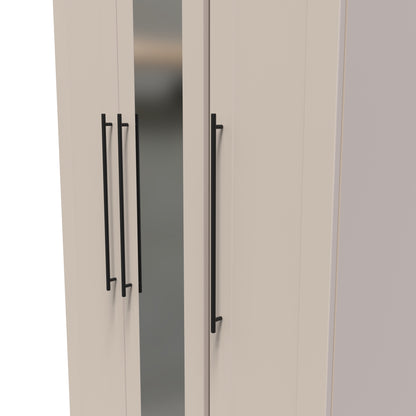 Beverley Tall Mirror Wardrobe Off-White 3 Doors 1 Shelf 196cm