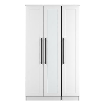 Beverley Tall Mirror Wardrobe White 3 Doors 1 Shelf 196cm