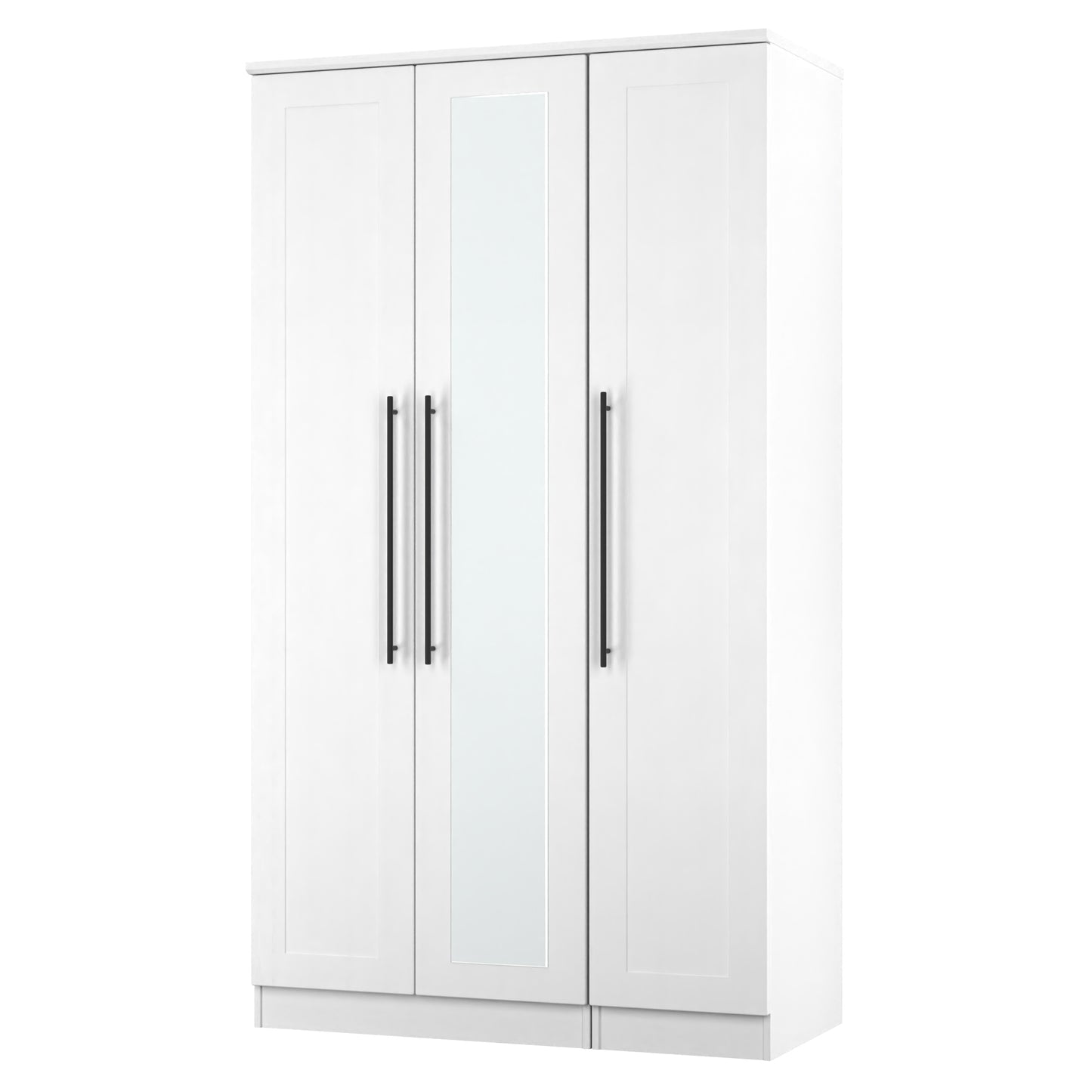 Beverley Tall Mirror Wardrobe White 3 Doors 1 Shelf 196cm